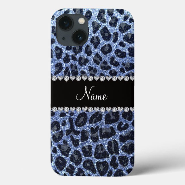 Individuelle Name hellblauer Glitzer Leopard Case-Mate iPhone Hülle (Rückseite)