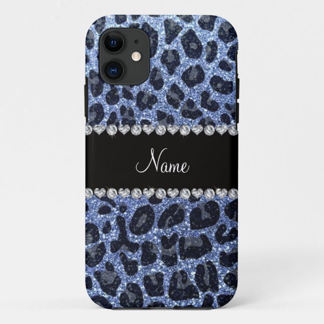 Individuelle Name hellblauer Glitzer Leopard Case-Mate iPhone Hülle (Rückseite)