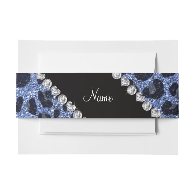 Individuelle Name hellblauer Glitzer Leopard Einladungsbanderole (Vorderseite Beispiel)