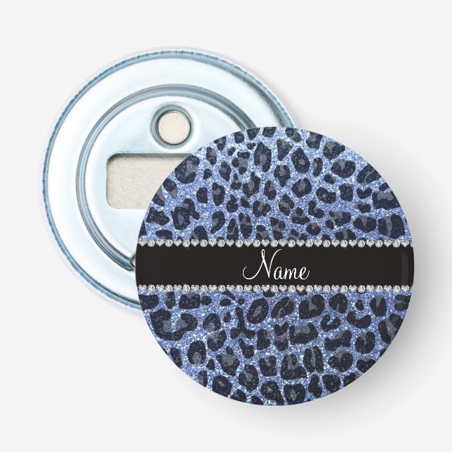 Individuelle Name hellblauer Glitzer Leopard Flaschenöffner (Vorderseite)