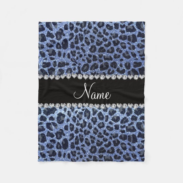 Individuelle Name hellblauer Glitzer Leopard Fleecedecke (Vorderseite)