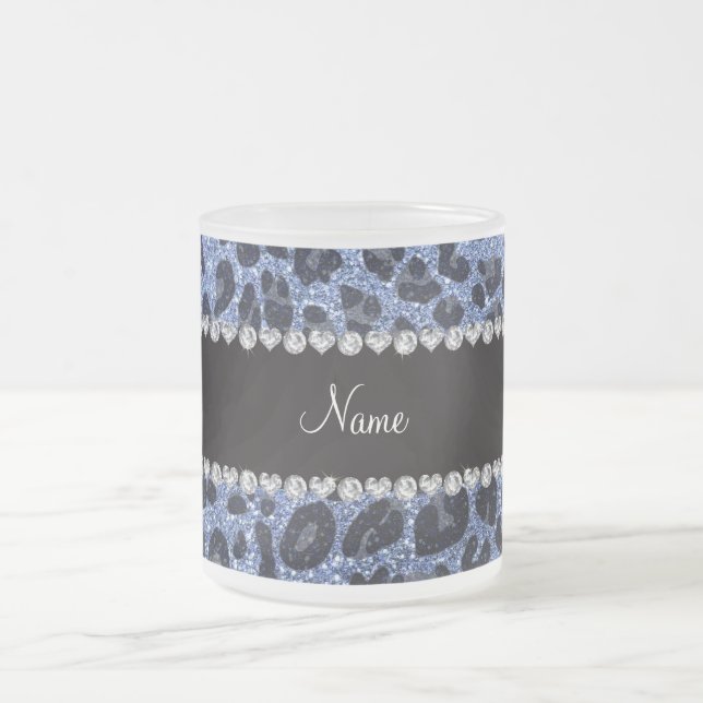 Individuelle Name hellblauer Glitzer Leopard Mattglastasse (Mittel)