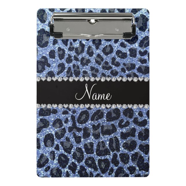 Individuelle Name hellblauer Glitzer Leopard Mini Klemmbrett (Vorderseite)