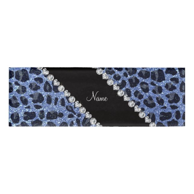 Individuelle Name hellblauer Glitzer Leopard Namenschild (Vorderseite)