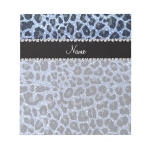 Individuelle Name hellblauer Glitzer Leopard Notizblock