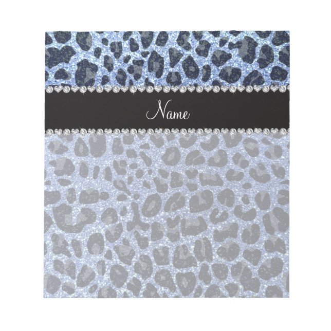 Individuelle Name hellblauer Glitzer Leopard Notizblock (Vorderseite)