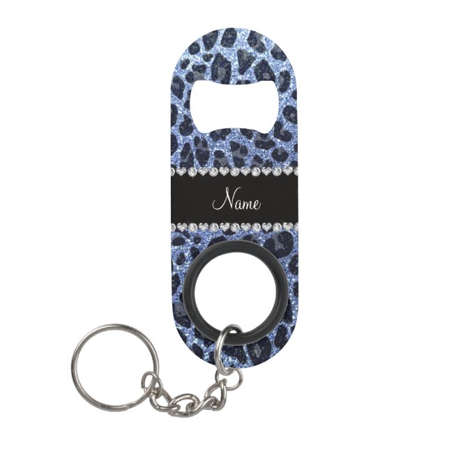 Individuelle Name hellblauer Glitzer Leopard Schlüsselbund Flaschenöffner (Vorderseite)