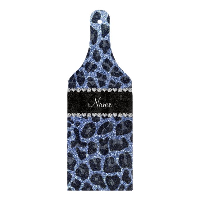 Individuelle Name hellblauer Glitzer Leopard Schneidebrett (Vorderseite)