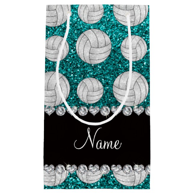 Individuelle Name helle Aqua Glitzer Volleyball Kleine Geschenktüte (Vorderseite)