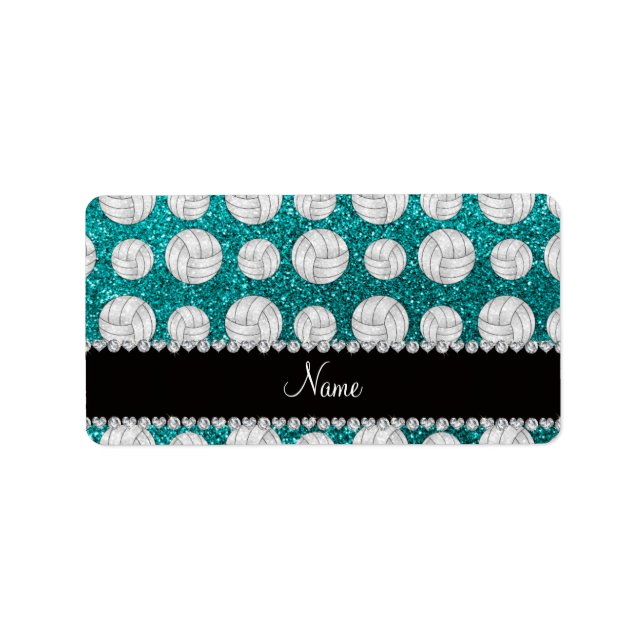 Individuelle Name helle Aqua Glitzer Volleyballs Adressaufkleber (Vorne)
