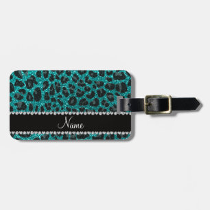 Individuelle Name heller Aqua-Glitzer Leoparddruck Gepäckanhänger