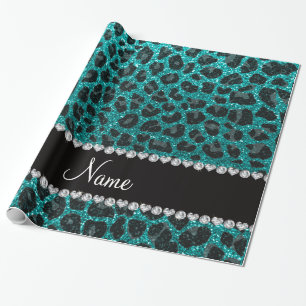 Individuelle Name heller Aqua-Glitzer Leoparddruck Geschenkpapier
