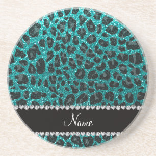Individuelle Name heller Aqua-Glitzer Leoparddruck Getränkeuntersetzer