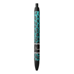 Individuelle Name heller Aqua-Glitzer Leoparddruck Kugelschreiber
