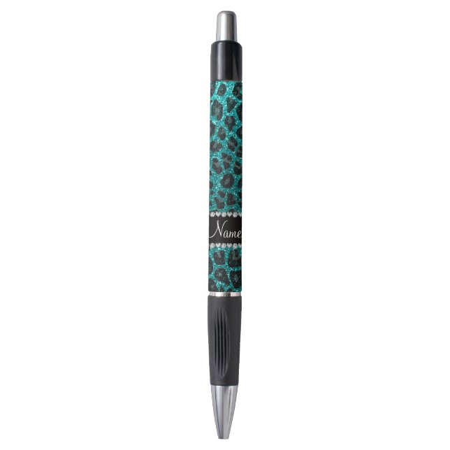 Individuelle Name heller Aqua-Glitzer Leoparddruck Kugelschreiber (Vorderseite Vertikal)