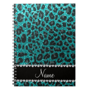 Individuelle Name heller Aqua-Glitzer Leoparddruck Notizblock