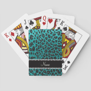 Individuelle Name heller Aqua-Glitzer Leoparddruck Spielkarten
