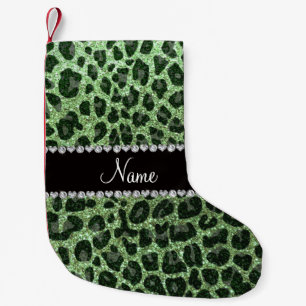 Individuelle Name hellgrün Glitzer Leopard Kleiner Weihnachtsstrumpf