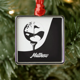 Individuelle Name Hello Black and White Golf Ornament Aus Metall