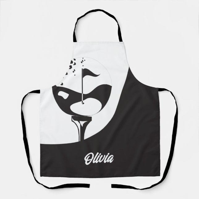 Individuelle Name Hello Black and White Golf Schürze (Vorderseite)