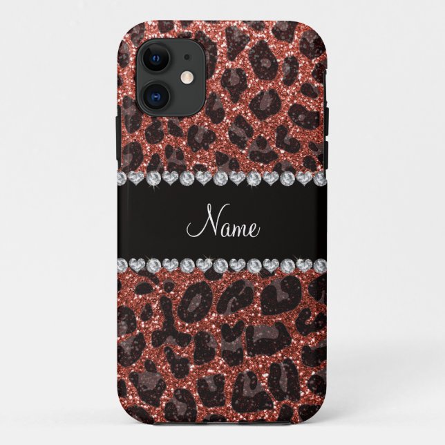 Individuelle Name, hellorange Glitzer Leopard Case-Mate iPhone Hülle (Rückseite)