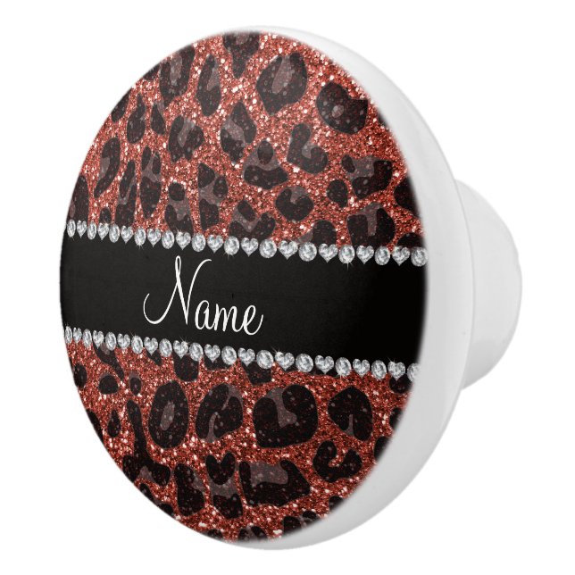Individuelle Name, hellorange Glitzer Leopard Keramikknauf (Rechts)