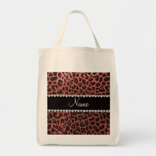 Individuelle Name, hellorange Glitzer Leopard Tragetasche
