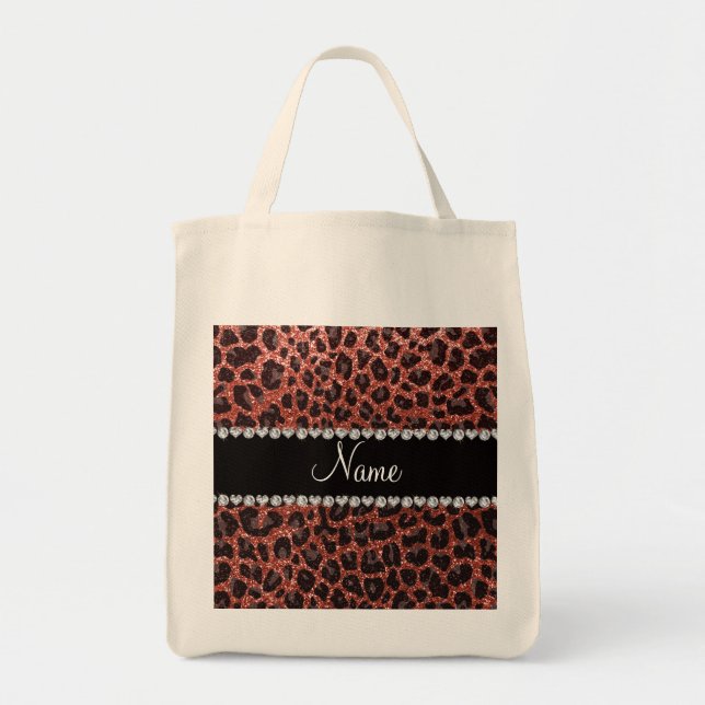 Individuelle Name, hellorange Glitzer Leopard Tragetasche (Vorne)
