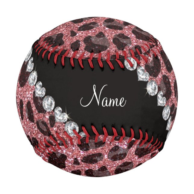 Individuelle Name hellrosa Glitzer Leopard Baseball (Vorderseite)