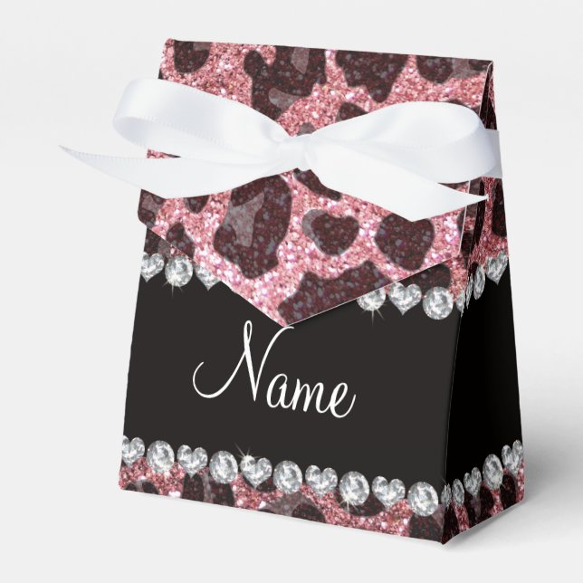 Individuelle Name hellrosa Glitzer Leopard Geschenkschachtel (Vorderseite)