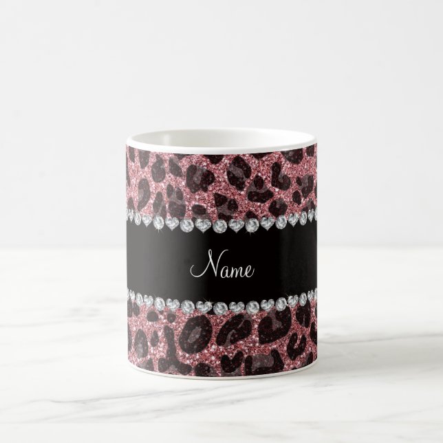 Individuelle Name hellrosa Glitzer Leopard Kaffeetasse (Mittel)