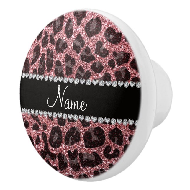 Individuelle Name hellrosa Glitzer Leopard Keramikknauf (Rechts)