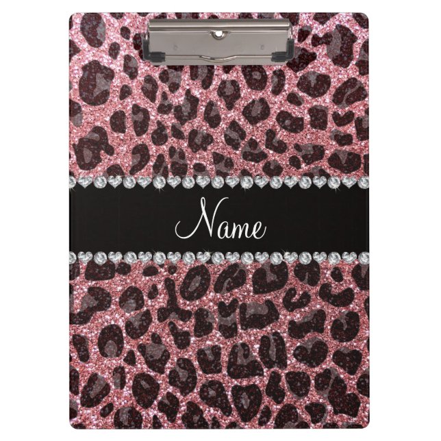 Individuelle Name hellrosa Glitzer Leopard Klemmbrett (Vorderseite)