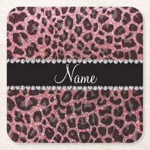 Individuelle Name hellrosa Glitzer Leopard Rechteckiger Pappuntersetzer