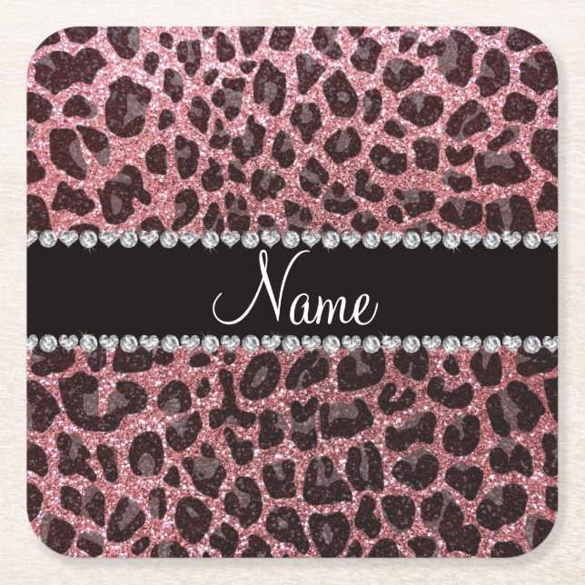 Individuelle Name hellrosa Glitzer Leopard Rechteckiger Pappuntersetzer (Vorderseite)
