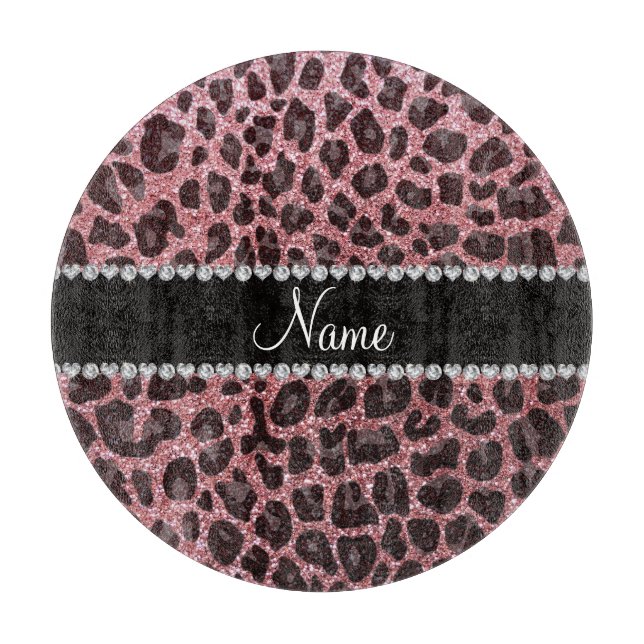 Individuelle Name hellrosa Glitzer Leopard Schneidebrett (Vorderseite)
