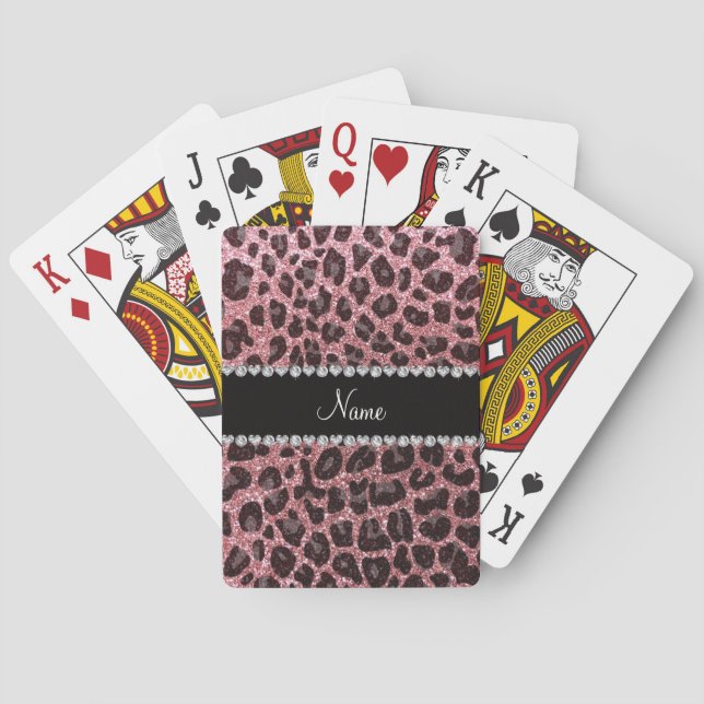 Individuelle Name hellrosa Glitzer Leopard Spielkarten (Rückseite)