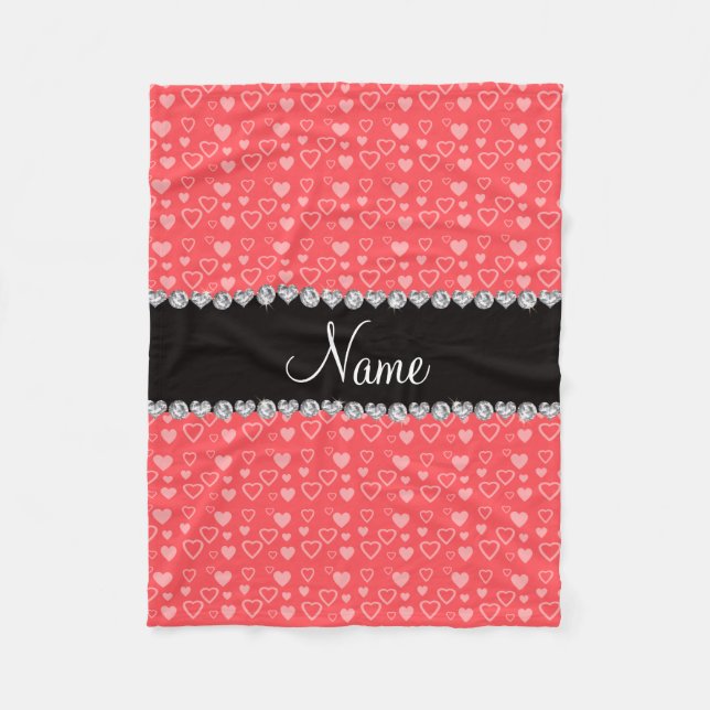 Individuelle Name Hellrote Herzen schwarzer Streif Fleecedecke (Vorderseite)