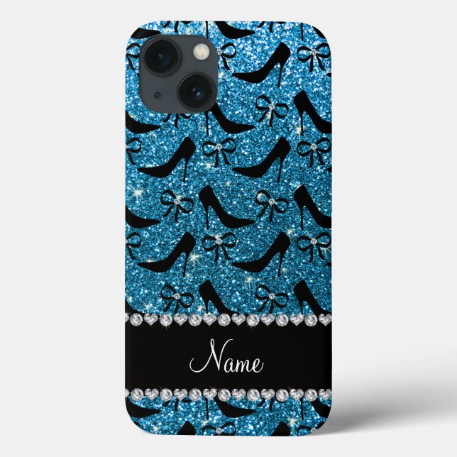 Individuelle Name Himmelblau Glitzer schwarze High Case-Mate iPhone Hülle (Rückseite)