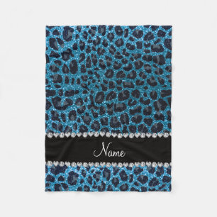 Individuelle Name Himmelsblau Glitzer Leoparden Fleecedecke