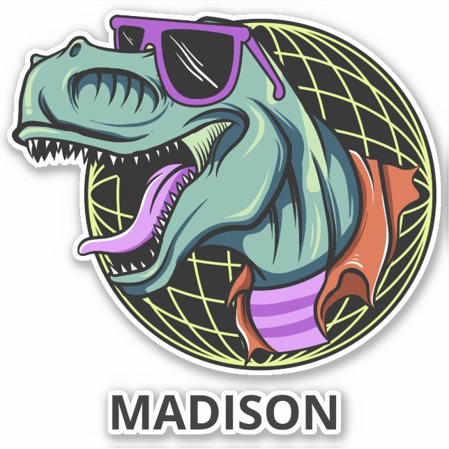 Individuelle Name Hipster T-Rex Aufkleber (Vorderseite)