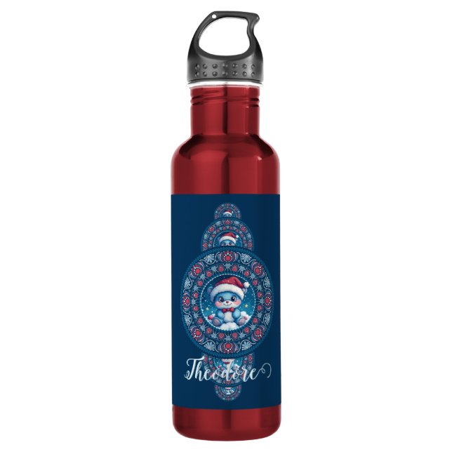 Individuelle Name Holiday Kawaii Bear Ornamental M Edelstahlflasche (Vorderseite)