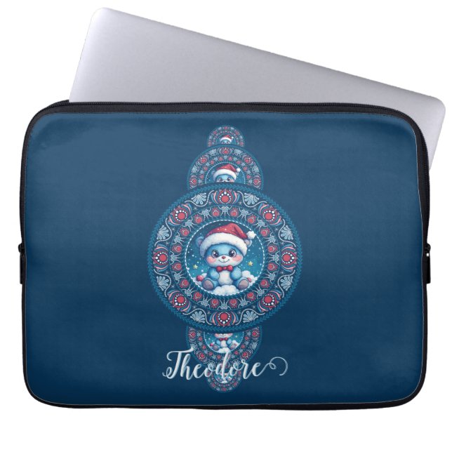 Individuelle Name Holiday Kawaii Bear Ornamental M Laptopschutzhülle (Vorderseite)