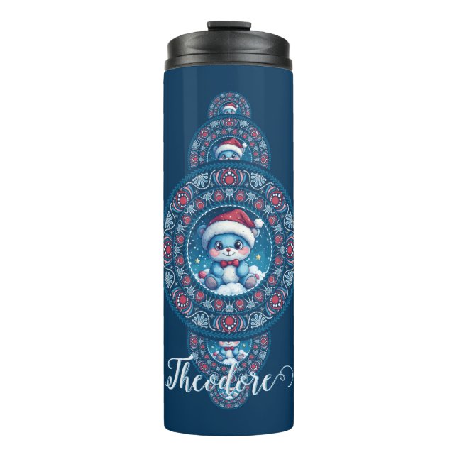 Individuelle Name Holiday Kawaii Bear Ornamental M Thermosbecher (Vorderseite)