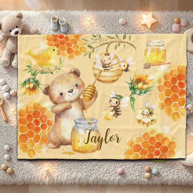 Individuelle Name Honey Bear Bienen Kinder Fleecedecke (Von Creator hochgeladen)