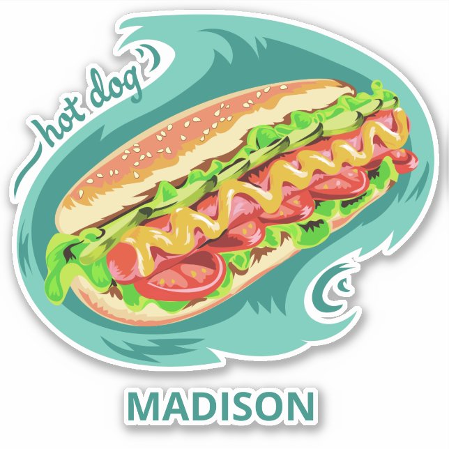 Individuelle Name Hot Dog Aufkleber (Vorderseite)