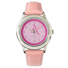 Individuelle Name Hot Pink Kids Monogram Learning Armbanduhr