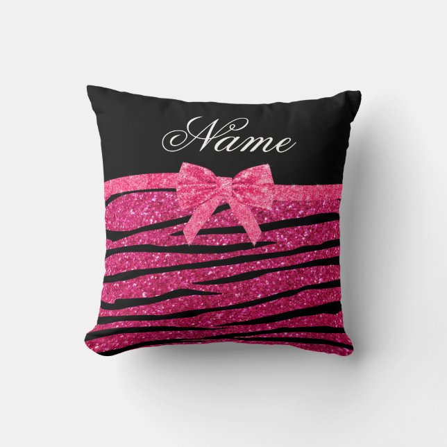 Individuelle Name Hot Rosa Glitzer Zebra Streifen  Kissen (Vorderseite)