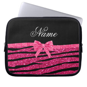 Individuelle Name Hot Rosa Glitzer Zebra Streifen Laptopschutzhülle