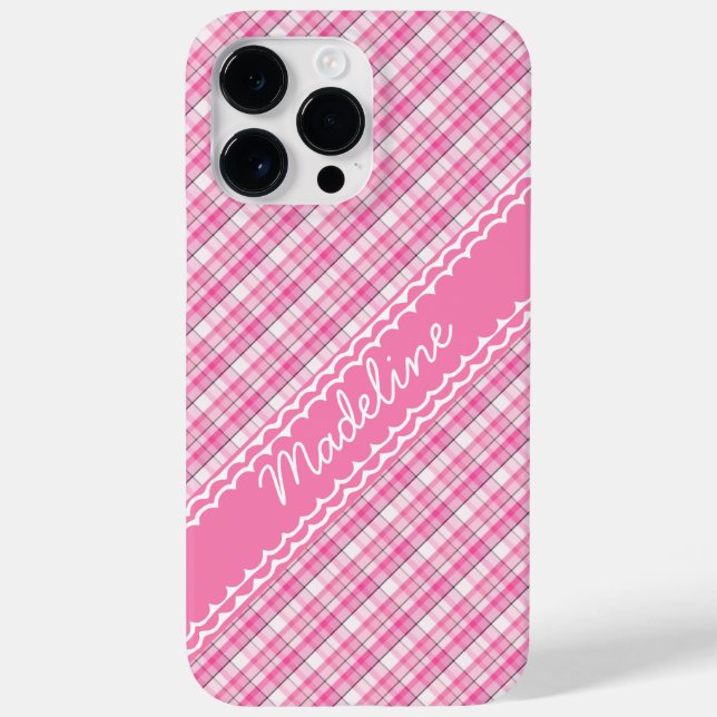Individuelle Name Hübsch in rosa Kariertes Tartan- Case-Mate iPhone 14 Pro Max Hülle (Rückseite)